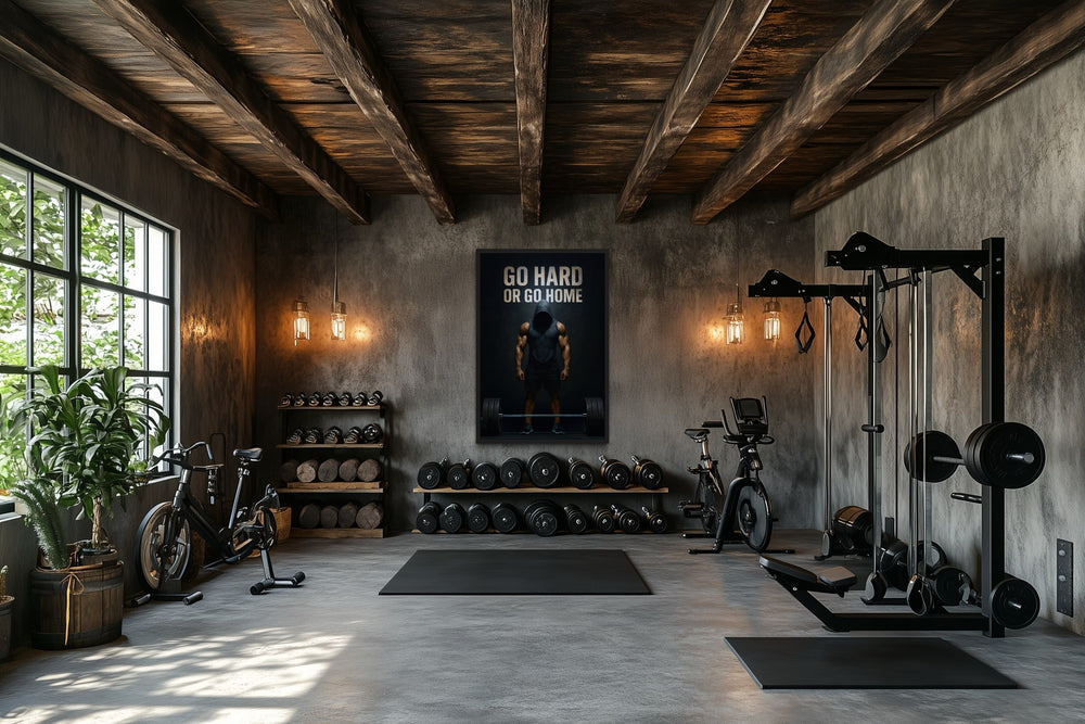 Go Hard Or Go Home Man With Barbell Gym Motivation Wall Art
