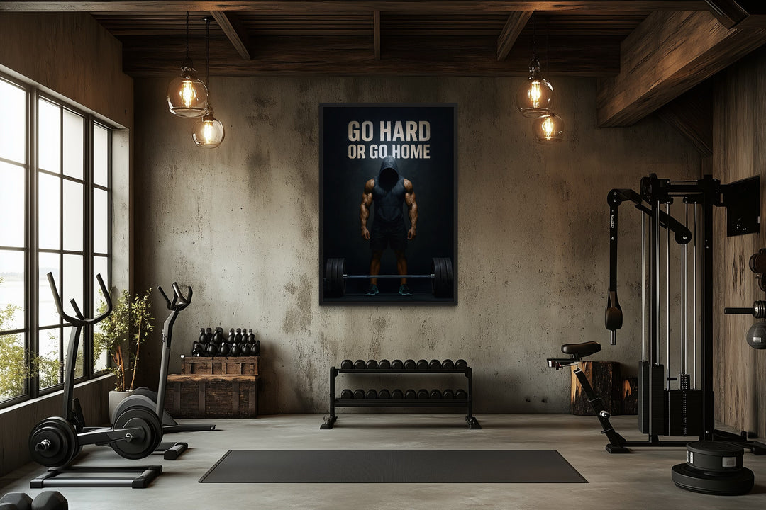Go Hard Or Go Home Man With Barbell Gym Motivation Wall Art