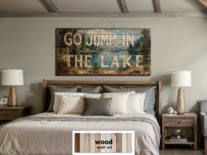 Go Jump In The Lake Distressed Wood Sign Wall Art