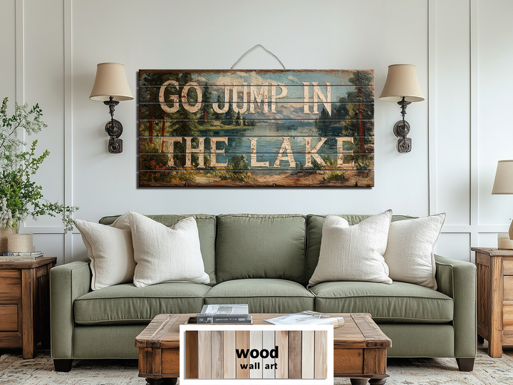 Go Jump In The Lake Distressed Wood Sign Wall Art