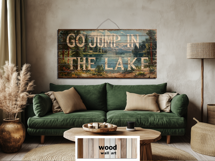 Go Jump In The Lake Distressed Wood Sign Wall Art