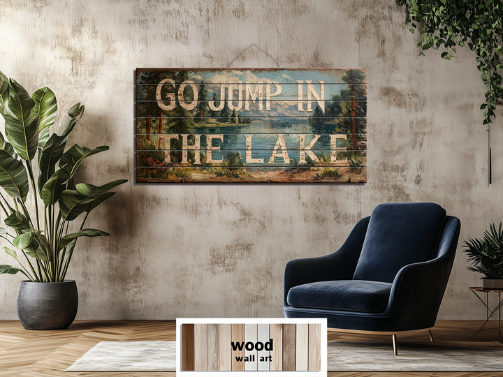 Go Jump In The Lake Distressed Wood Sign Wall Art