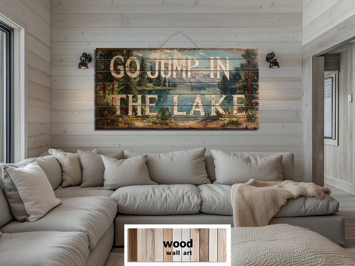 Go Jump In The Lake Distressed Wood Sign Wall Art