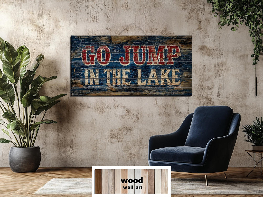 Go Jump In The Lake Distressed Wood Sign Wall Art
