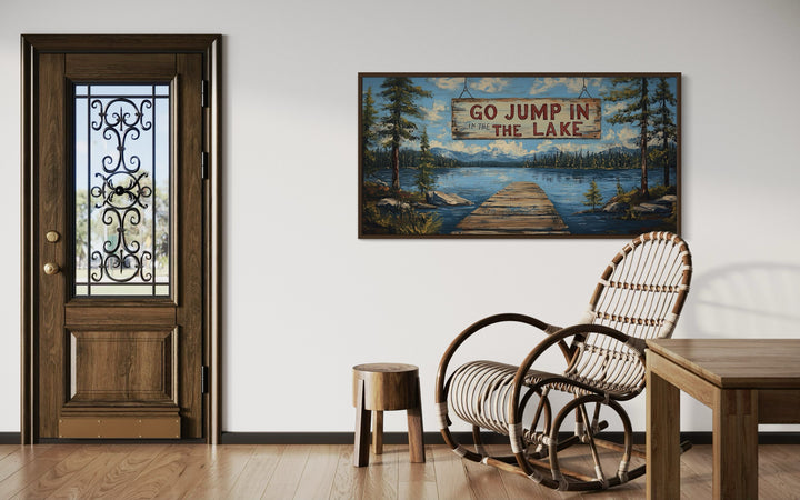 Go Jump In The Lake Sign Framed Canvas Wall Art