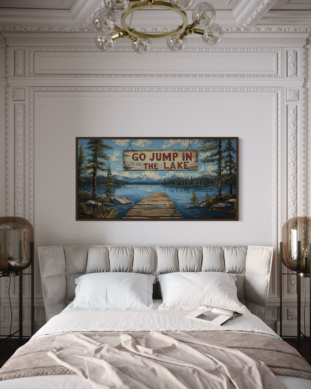 Go Jump In The Lake Sign Framed Canvas Wall Art