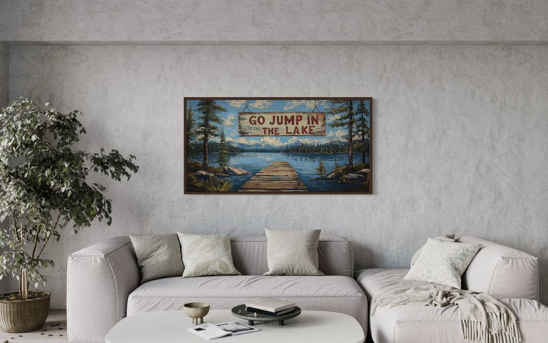 Go Jump In The Lake Sign Framed Canvas Wall Art