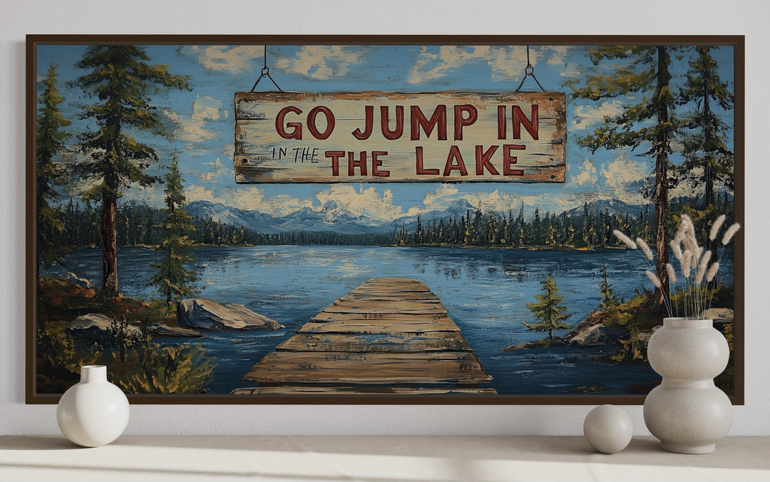 Go Jump In The Lake Sign Framed Canvas Wall Art