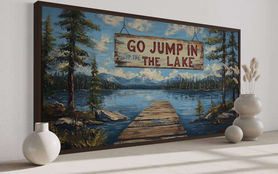 Go Jump In The Lake Sign Framed Canvas Wall Art