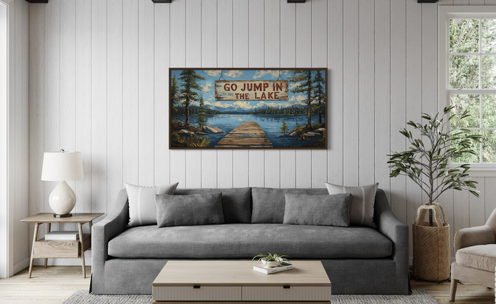 Go Jump In The Lake Sign Framed Canvas Wall Art