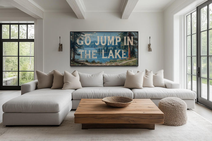 Go Jump in the Lake Painting On Wood Canvas Wall Art