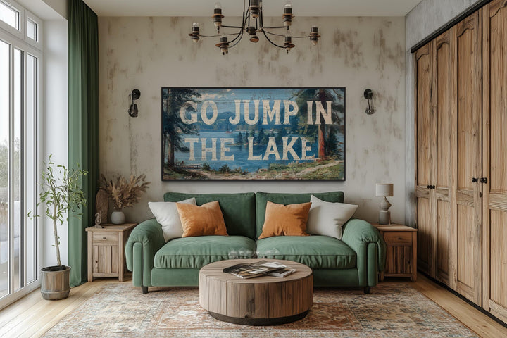 Go Jump in the Lake Painting On Wood Canvas Wall Art