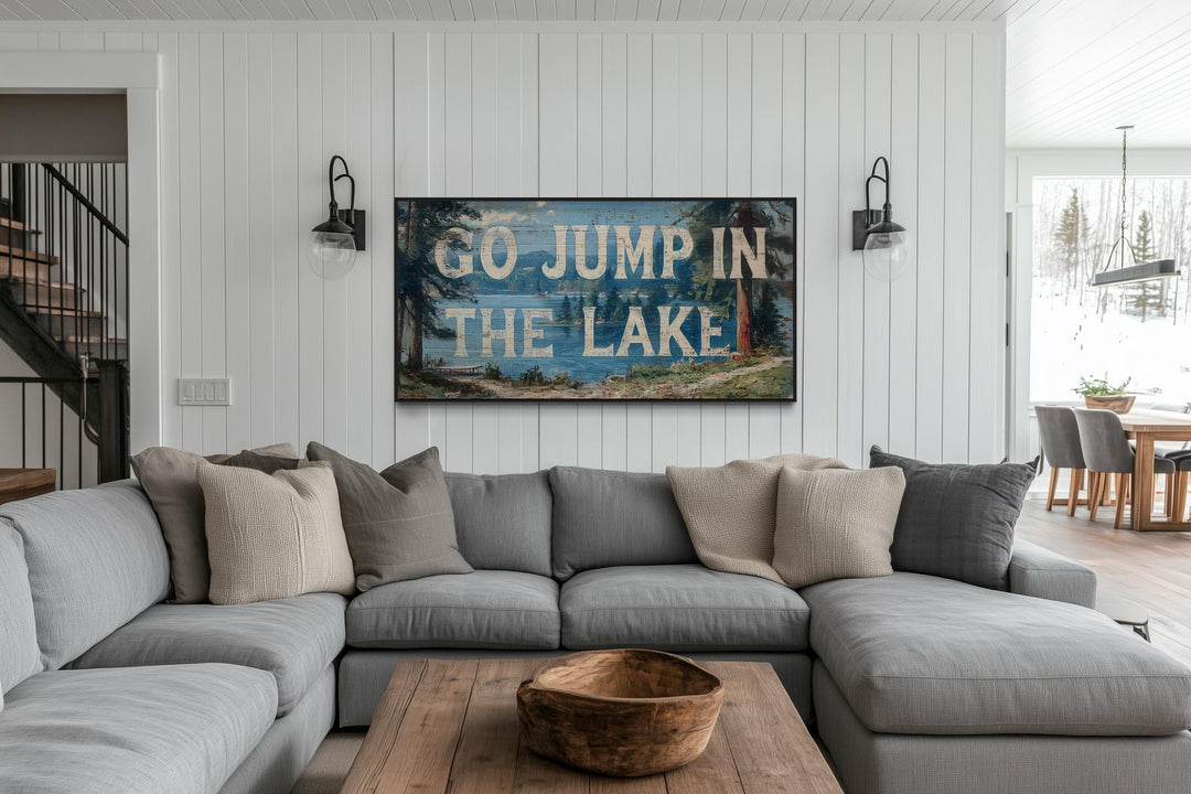 Go Jump in the Lake Painting On Wood Canvas Wall Art