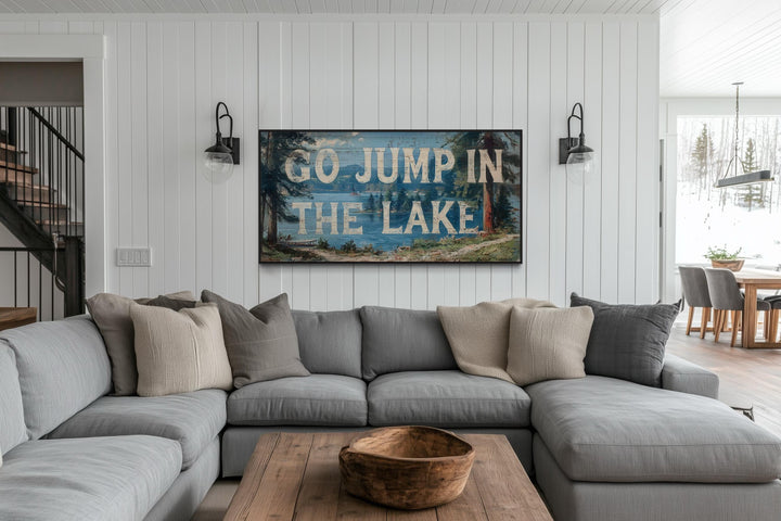 Go Jump in the Lake Painting On Wood Canvas Wall Art