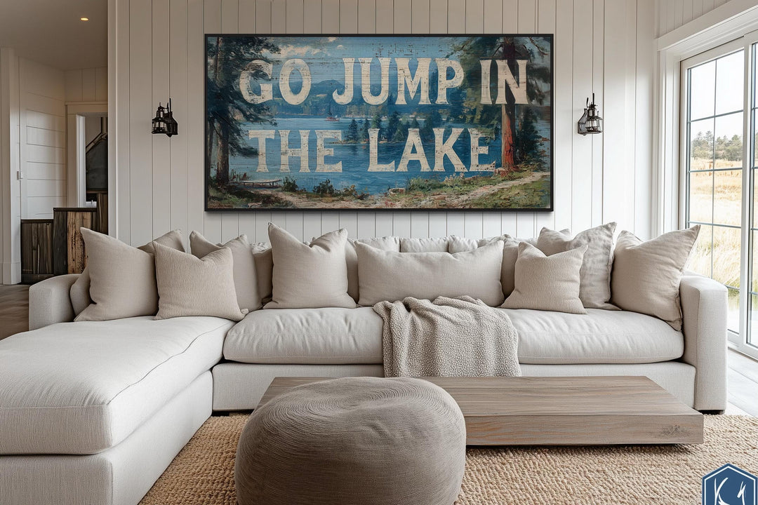 Go Jump in the Lake Painting On Wood Canvas Wall Art