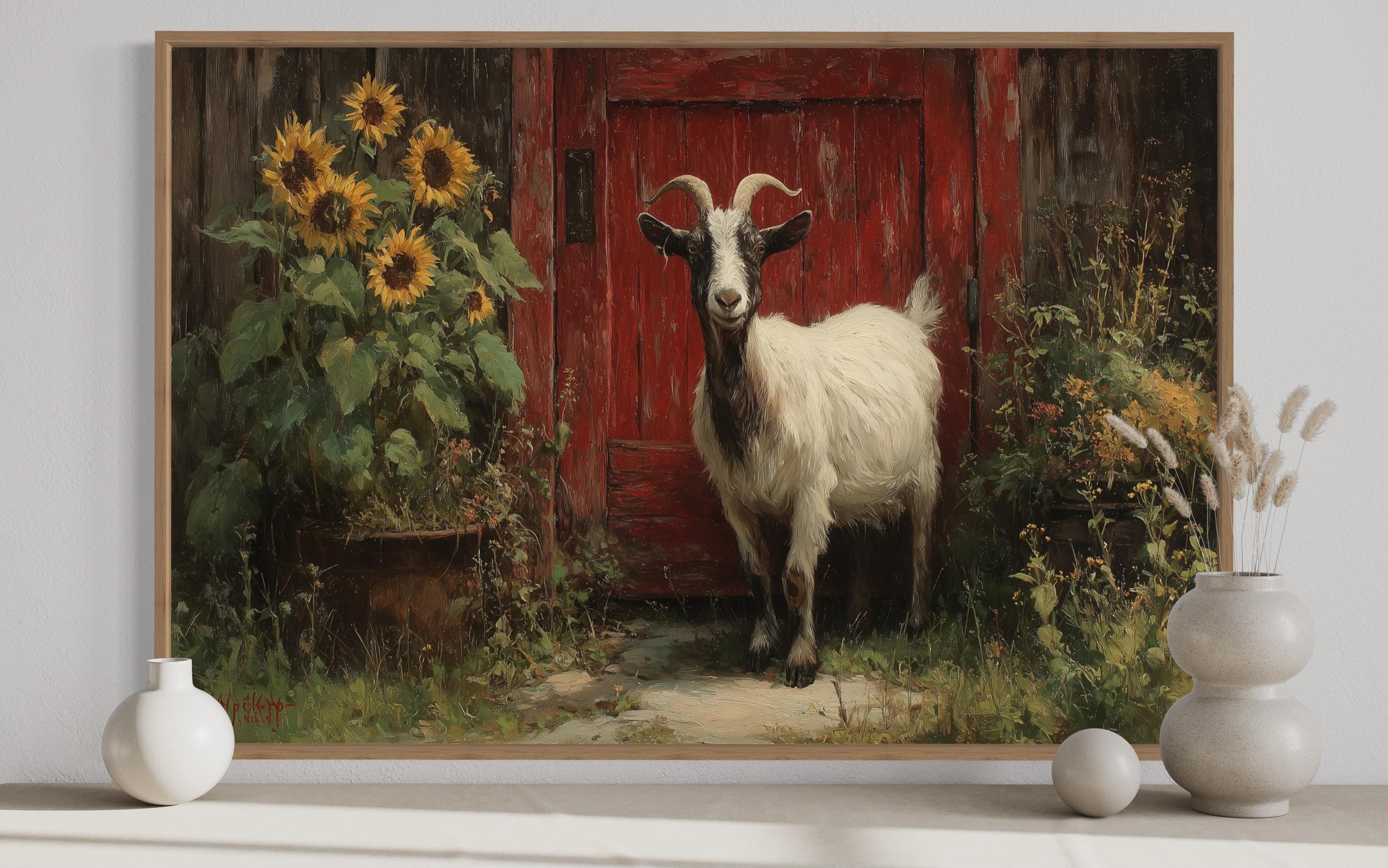 Goat & Sunflowers Canvas Wall Art | Farmhouse Decor – Wall Decor