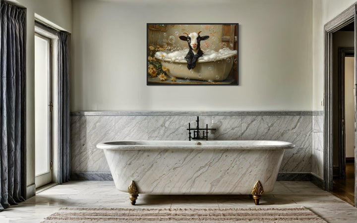 Goat in a Bathtub Framed Canvas Wall Art