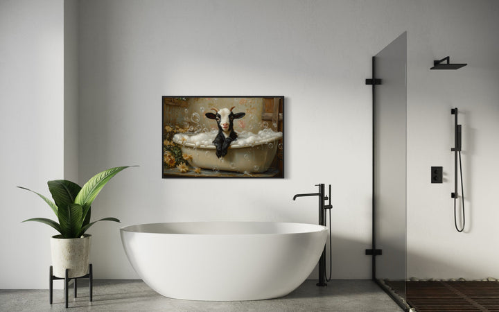 Goat in a Bathtub Framed Canvas Wall Art