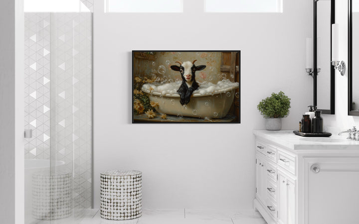 Goat in a Bathtub Framed Canvas Wall Art