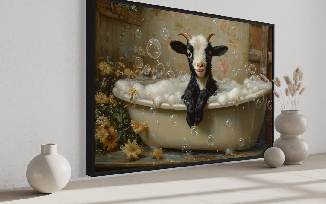 Goat in a Bathtub Framed Canvas Wall Art