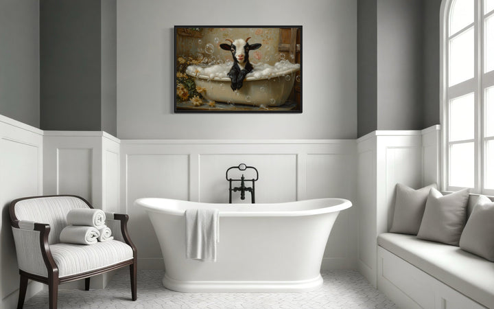 Goat in a Bathtub Framed Canvas Wall Art