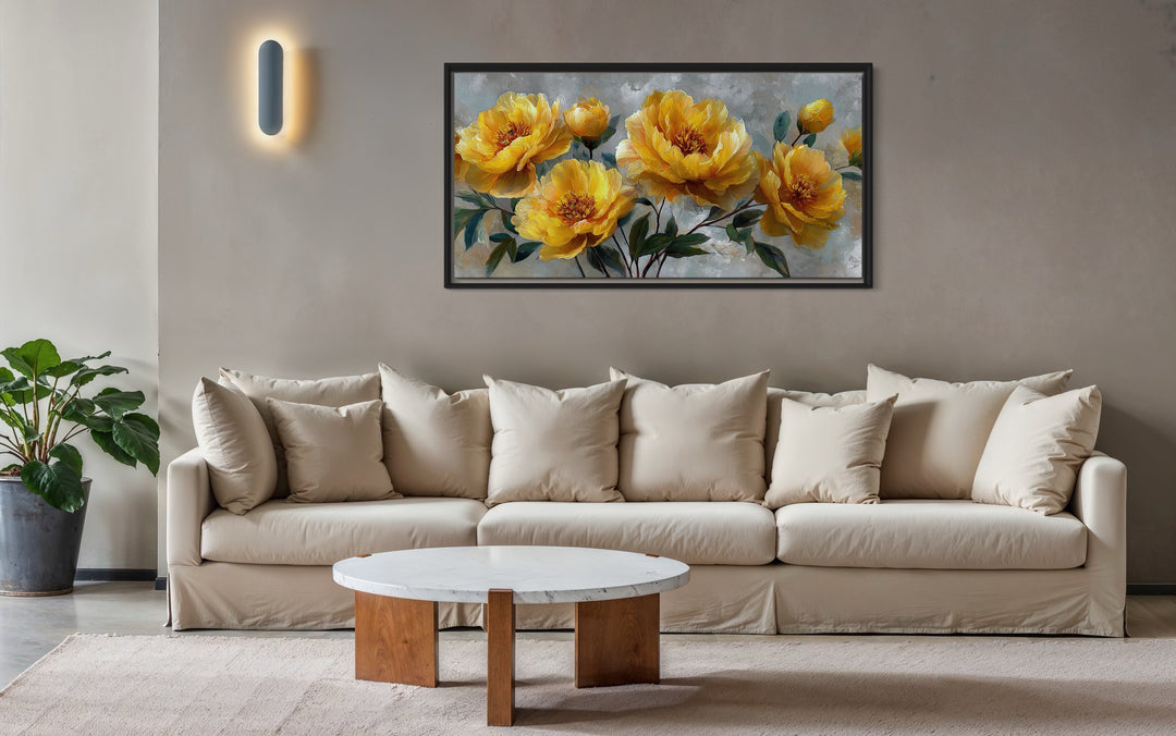 Gold Abstract Flowers On Grey Background Modern Living Room Wall Art