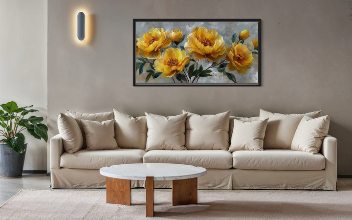 Gold Abstract Flowers On Grey Background Modern Living Room Wall Art
