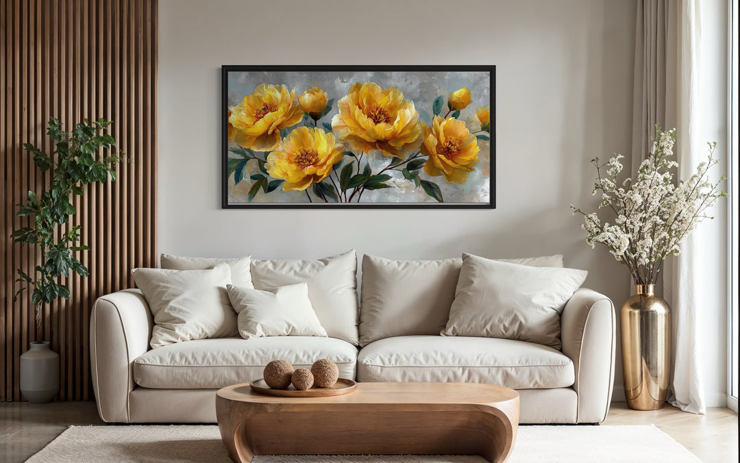 Gold Abstract Flowers On Grey Background Modern Living Room Wall Art