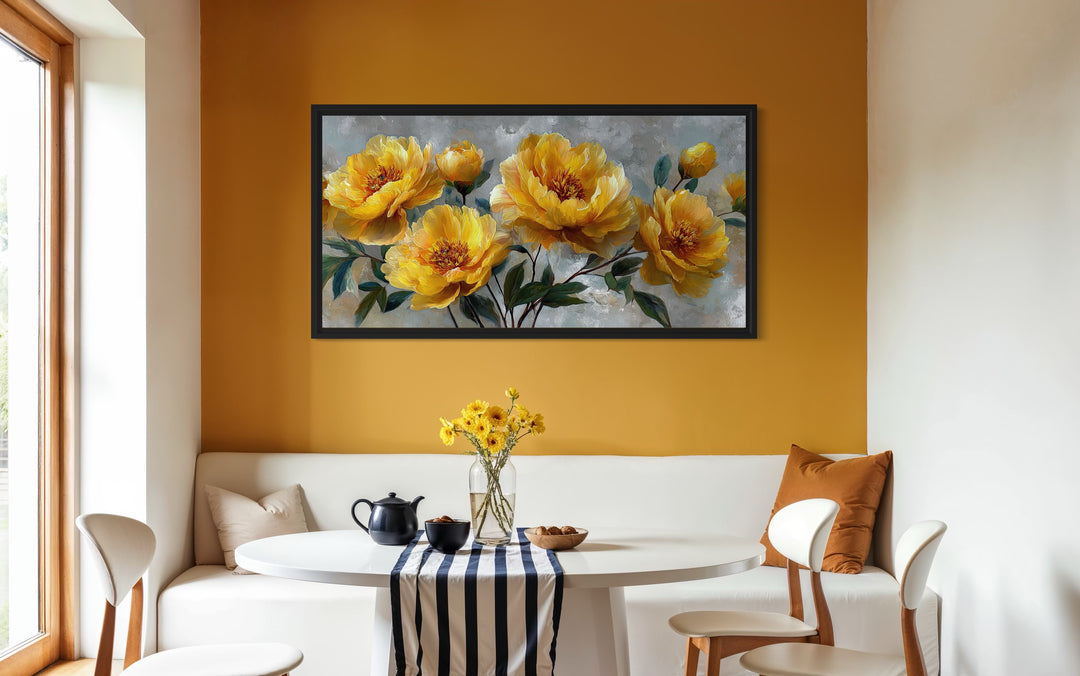Gold Abstract Flowers On Grey Background Modern Living Room Wall Art