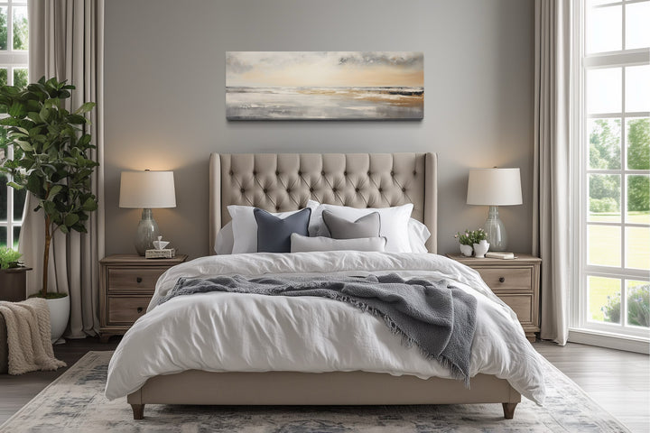 Gold And Silver Abstract Beach Sunset Minimalist Over Bed Wall Art