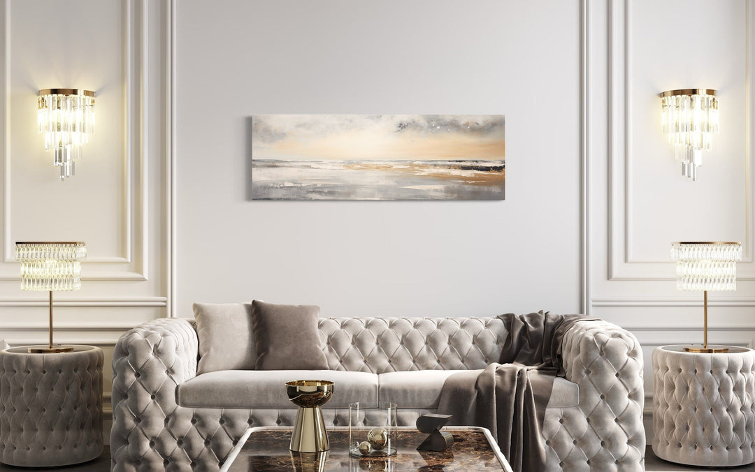 Gold And Silver Abstract Beach Sunset Minimalist Over Bed Wall Art