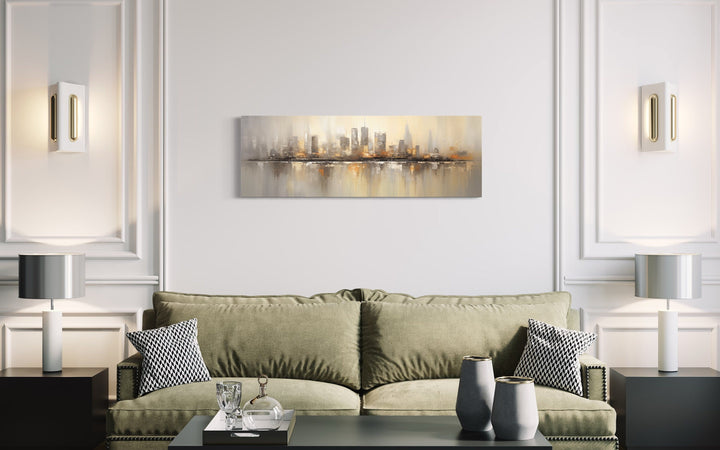 Gold And Silver Abstract Chicago Skyline Horizontal Living Room Wall Art