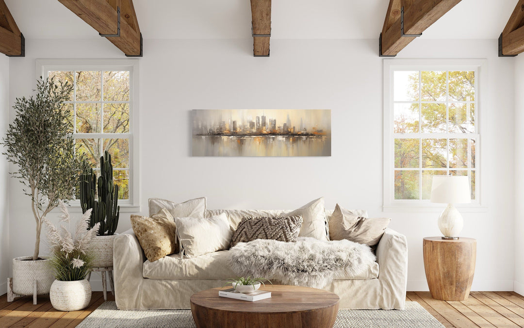 Gold And Silver Abstract Chicago Skyline Horizontal Living Room Wall Art