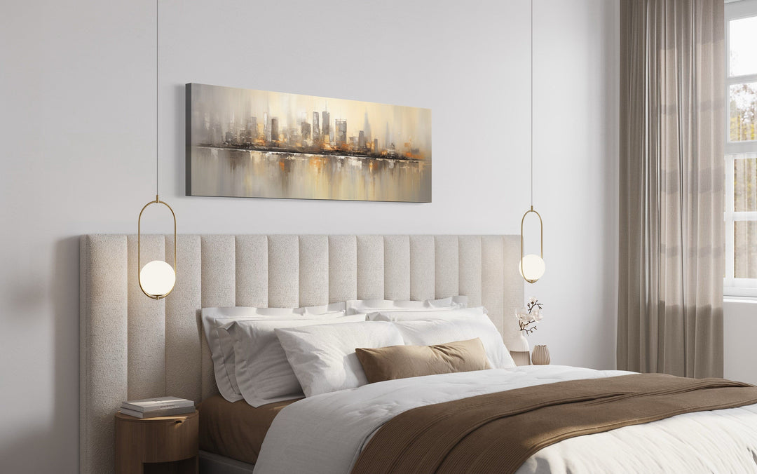 Gold And Silver Abstract Chicago Skyline Horizontal Living Room Wall Art