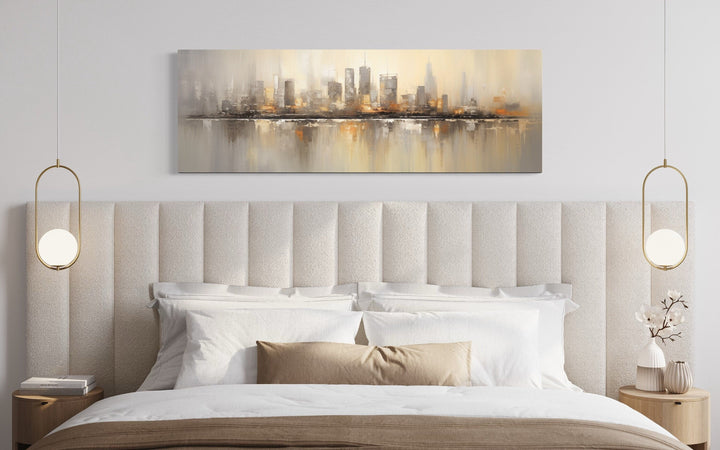 Gold And Silver Abstract Chicago Skyline Horizontal Living Room Wall Art