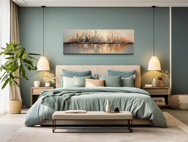 Gold And Silver Abstract New York City Skyline Horizontal Wall Art