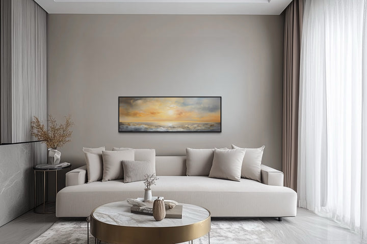 Gold And Silver Abstract Ocean Sunset Long Horizontal Over Bed Wall Art