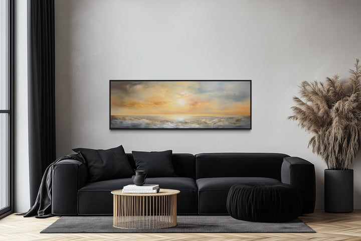 Gold And Silver Abstract Ocean Sunset Long Horizontal Over Bed Wall Art