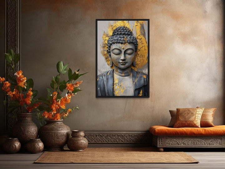 Gold And Silver Buddha Indian Framed Canvas Wall Art