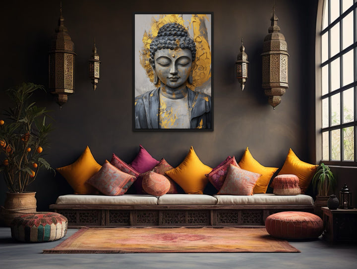 Gold And Silver Buddha Indian Framed Canvas Wall Art