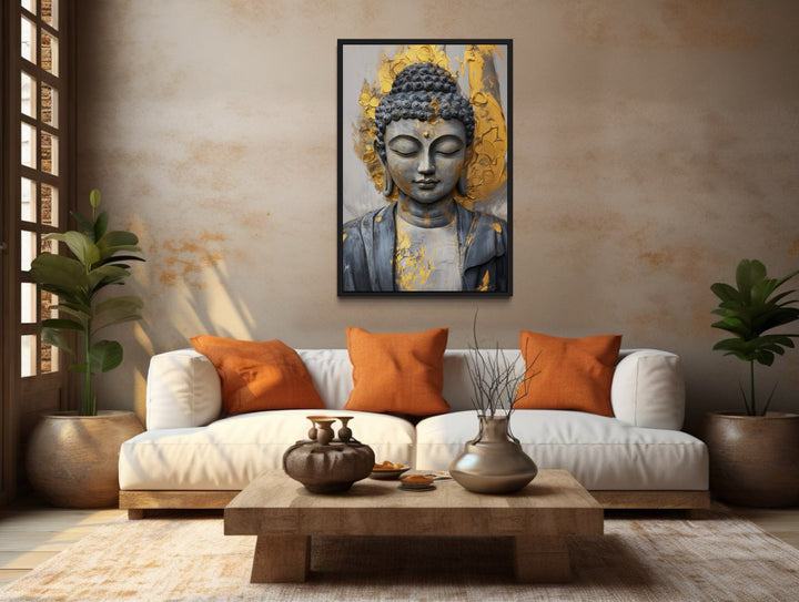 Gold And Silver Buddha Indian Framed Canvas Wall Art