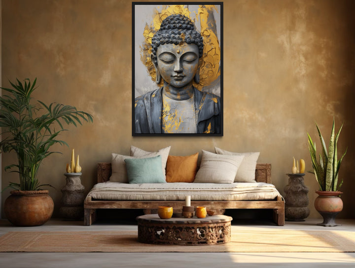 Gold And Silver Buddha Indian Framed Canvas Wall Art