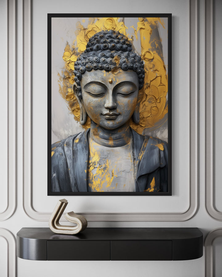 Gold And Silver Buddha Indian Framed Canvas Wall Art