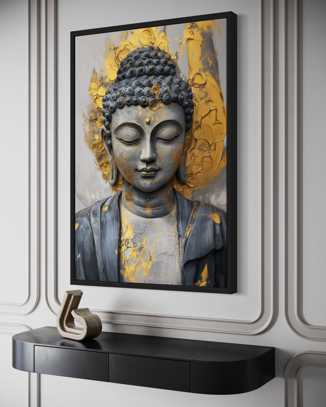 Gold And Silver Buddha Indian Framed Canvas Wall Art