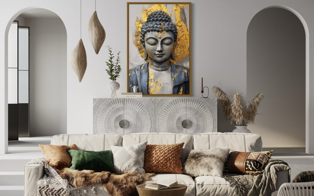 Gold And Silver Buddha Indian Framed Canvas Wall Art