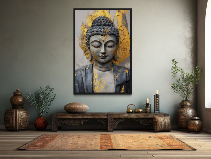 Gold And Silver Buddha Indian Framed Canvas Wall Art