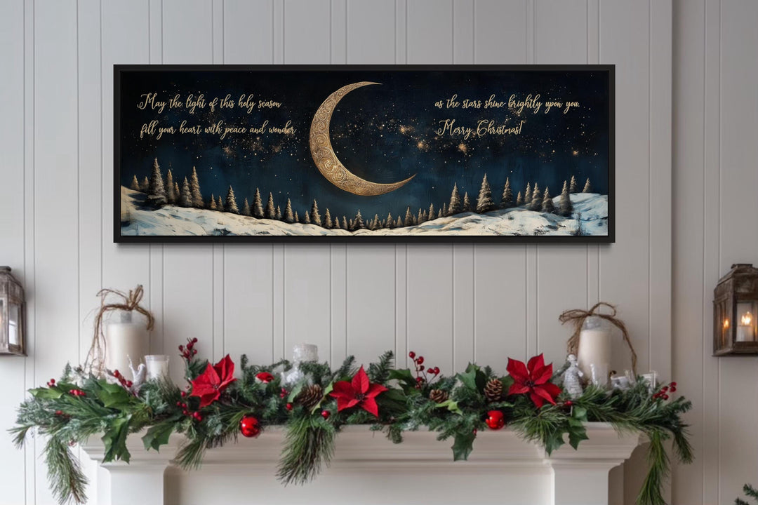 Gold Crescent Moon And Stars Christmas Blessings Wall Art