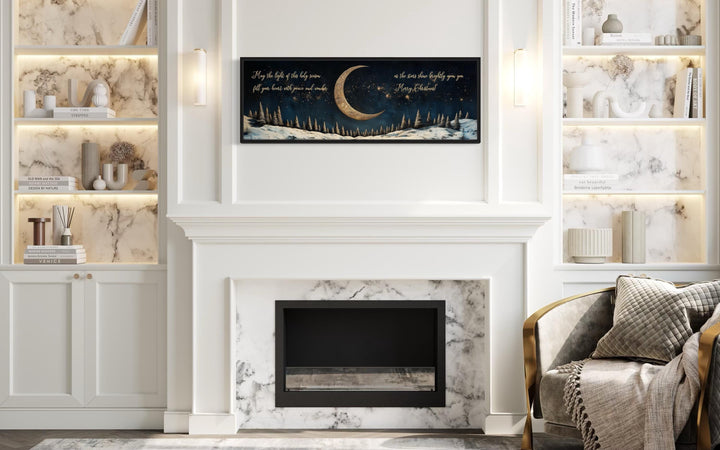 Gold Crescent Moon And Stars Christmas Blessings Wall Art