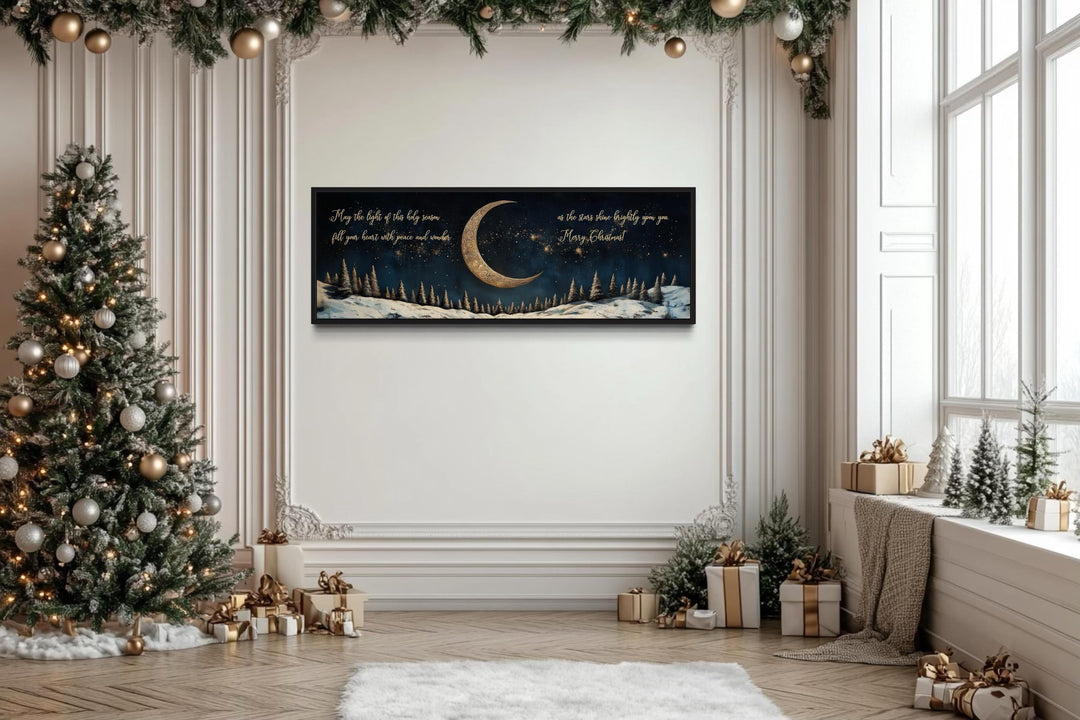 Gold Crescent Moon And Stars Christmas Blessings Wall Art