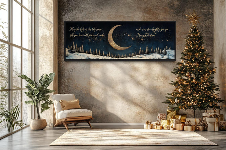 Gold Crescent Moon And Stars Christmas Blessings Wall Art